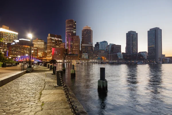 Boston skyline dag till natt montage - Massachusetts - Usa - enhet — Stockfoto