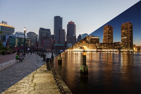 Boston skyline van dag naar nacht montage - Massachusetts - Usa - eenheid — Stockfoto