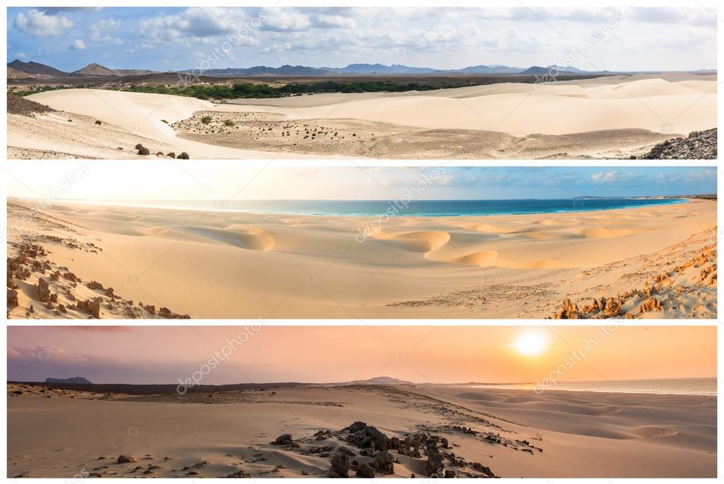 Picture montage of Boavista island landscapes  in Cape Verde arc