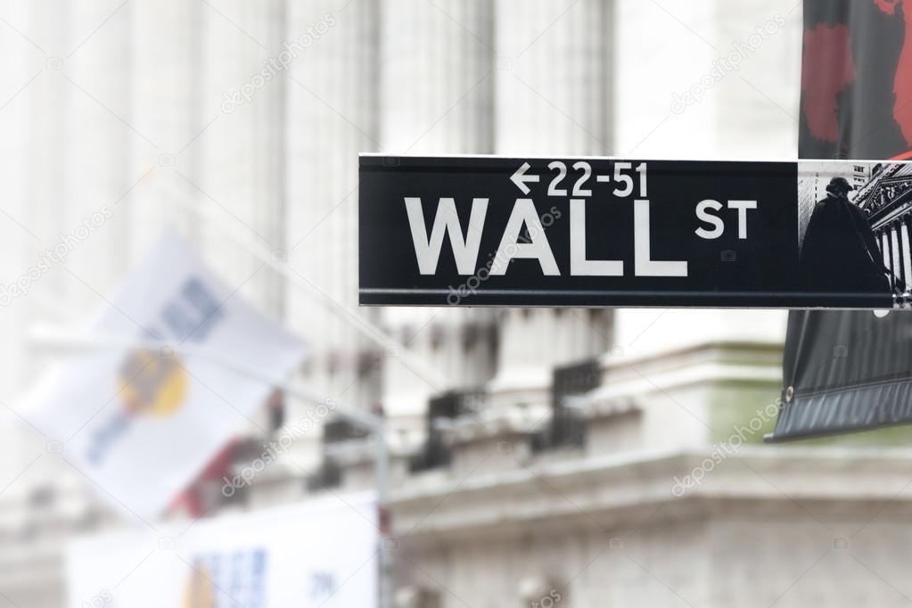 Wall Street sign in lower Manhattan New York  - USA - United Sta