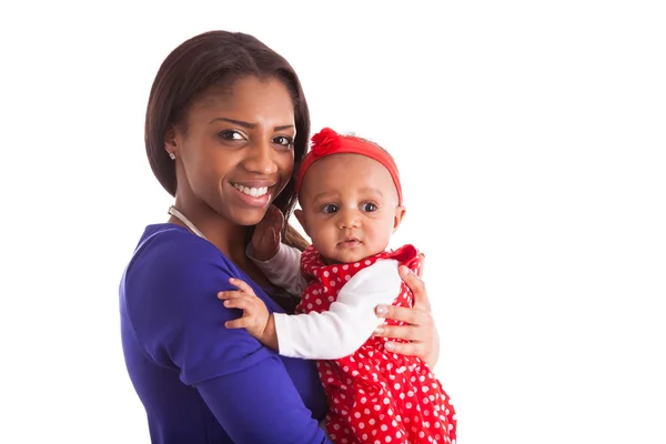 Jovem afro-americana mãe segurando com seu bebê menina isolada — Fotografia de Stock