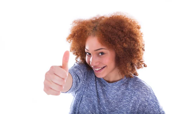 Junge hispanische Teenager Mädchen macht Daumen nach oben Geste isoliert auf — Stockfoto