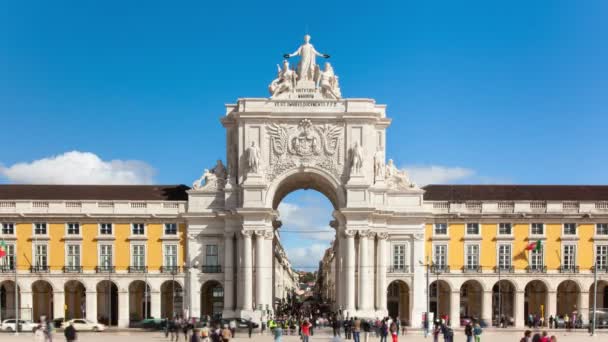 Timelaspe of commerce square - Par:a do commercio in Lisbon - Portugal - UHD — стоковое видео