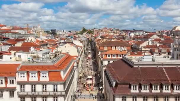 Timelpase-az Augusta street Lisszabon kereskedelmi tér közelében — Stock videók