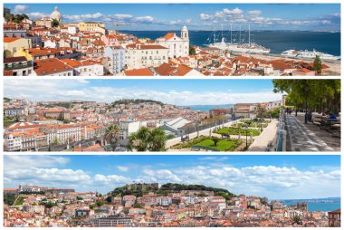 Panoramic Picture Mosaic collage of  Lisbon city viewpoints