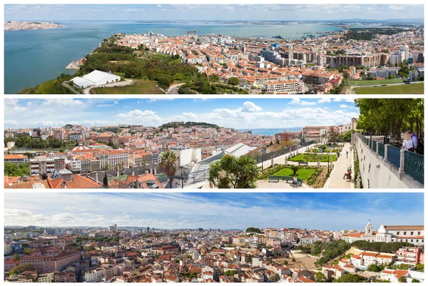 Panorâmica Imagem Mosaico colagem de pontos de vista da cidade de Lisboa — Fotografia de Stock