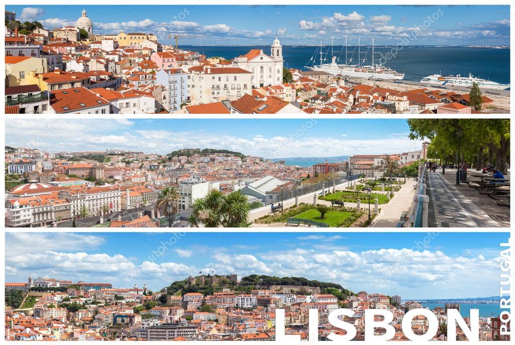 Panoramic Picture Mosaic collage of  Lisbon city viewpoints