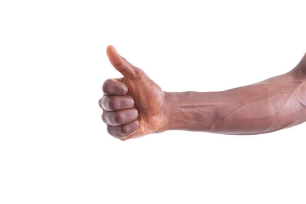 Mão afro-americana fazendo polegares para cima gesto — Fotografia de Stock