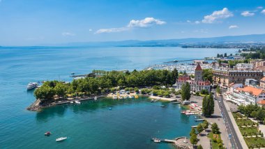 Aerial view of Leman lake -  Lausanne city in Switzerland clipart
