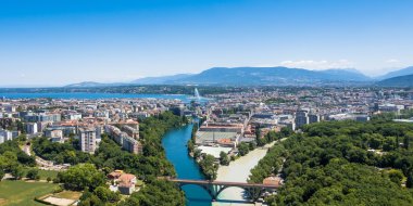 Geneva City İsviçre havadan görünümü