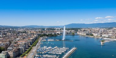 Leman Gölü - Geneva city İsviçre havadan görünümü