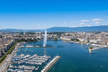 Leman Gölü - Geneva city İsviçre havadan görünümü