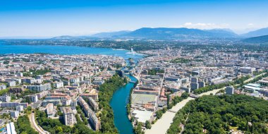 Geneva City İsviçre havadan görünümü