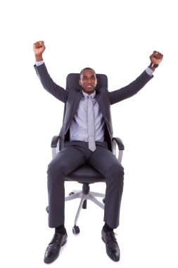 Afrika kökenli Amerikalı iş adamı ile yumruk üzerinde beyaz arka