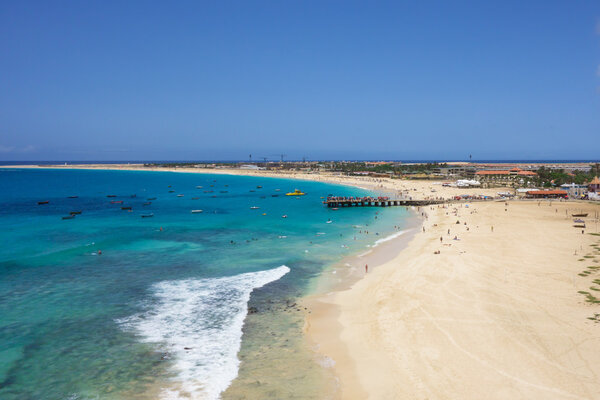 Aerial view of Santa Maria beach in Sal Island Cape Verde - Cabo