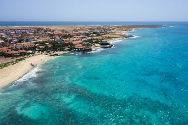 Letecký pohled na pláže Santa Maria v ostrov Sal Cape Verde - Cabo — Stock fotografie