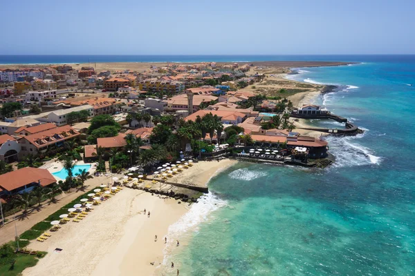 Luchtfoto van Santa Maria strand in eiland Sal Cape Verde - Cabo — Stockfoto