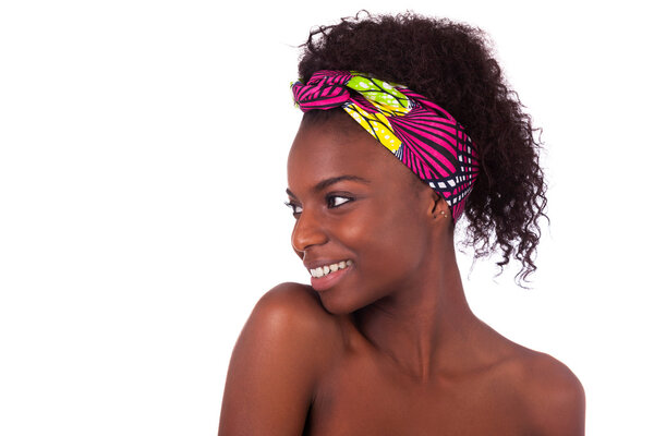 Young beautiful african woman portrait, Isolated over white background