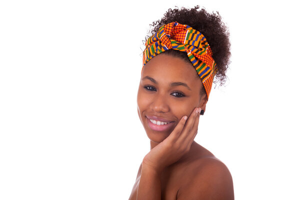 Young beautiful african woman, Isolated over white background
