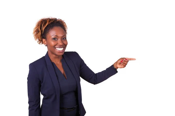 African American business woman pointing something — Stock Photo, Image