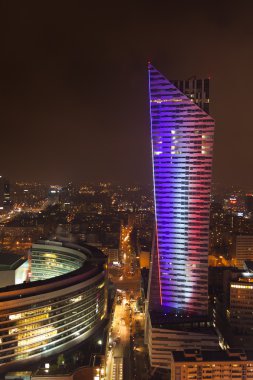 Night view of  warsaw center city building in Poland in Europe clipart