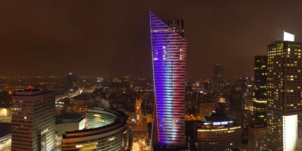 Night view of  warsaw center city building in Poland in Europe — Stock Photo, Image