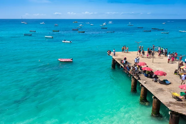 Aerial view of Santa Maria beach pontoon in Sal Island Cape Verd — Stock Photo, Image