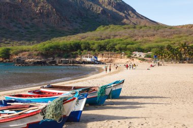 Fisher tekneler Tarrafal Beach Santiago Adası Cape Verde 
