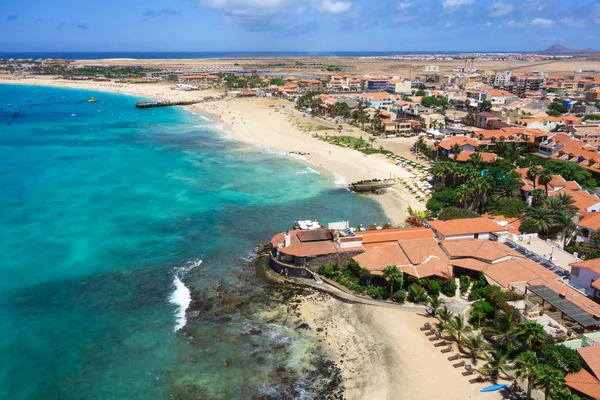 Letecký pohled na pláže Santa Maria v ostrov Sal Cape Verde - Cabo — Stock fotografie