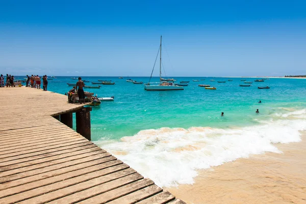 Pontão de praia de Santa Maria em Sal Island Cabo Verde - Cabo Verde — Fotografia de Stock