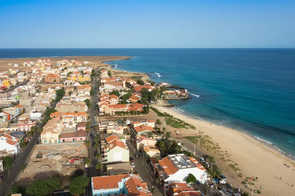 Luchtfoto van Santa Maria strand in eiland Sal Cape Verde - Cabo — Stockfoto