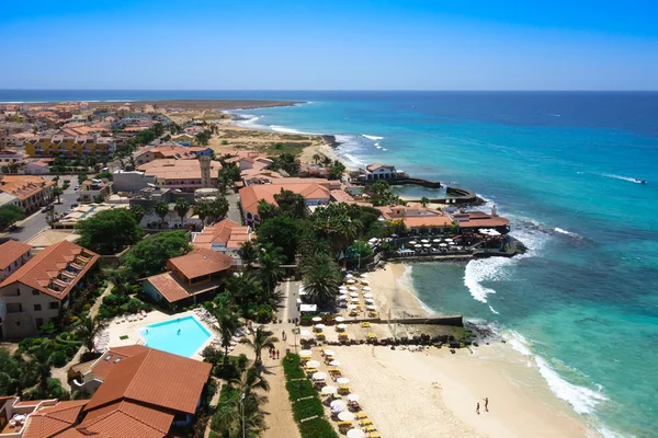 Luchtfoto van Santa Maria strand in eiland Sal Cape Verde - Cabo — Stockfoto