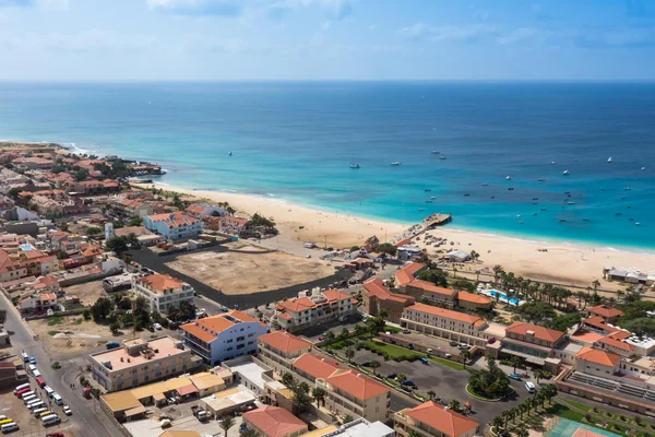 Luchtfoto van Santa Maria strand in eiland Sal Cape Verde - Cabo — Stockfoto