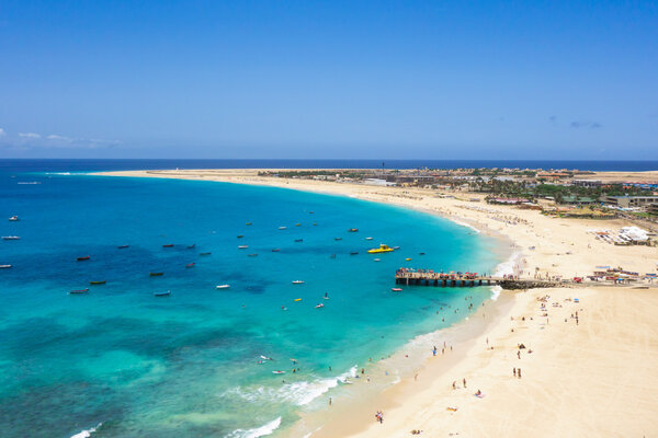 Aerial view of Santa Maria beach in Sal Island Cape Verde - Cabo