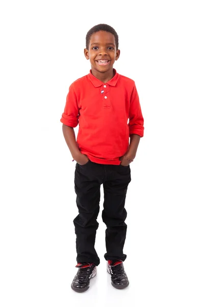 Retrato de un lindo niño afroamericano sonriendo, aislado —  Fotos de Stock