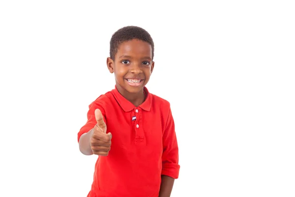 Retrato de un lindo niño afroamericano haciendo pulgares hacia arriba — Foto de Stock