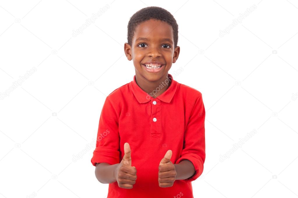 Portrait of a cute african american little boy making thumbs up 