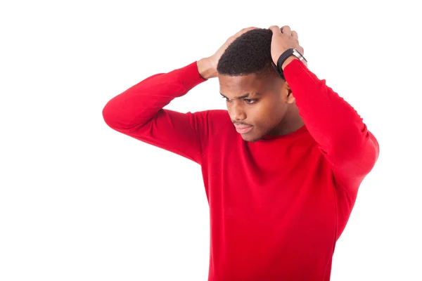 Portret van een doordachte jonge Afro-Amerikaanse man geïsoleerd op — Stockfoto