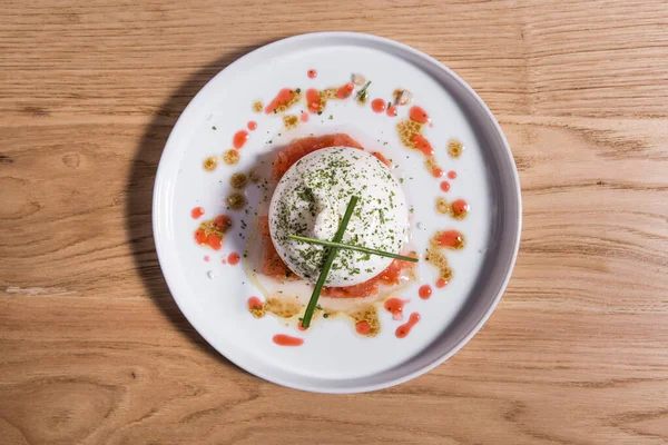 Burrata Blanc Doux Frais Fromage Beurre Boule Fabriqué Partir Mélange — Photo