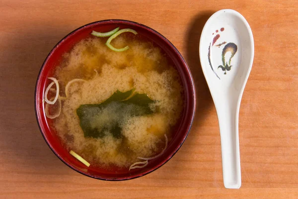 Miso Suppe Auf Einem Holztisch Selektiver Fokus — Stockfoto