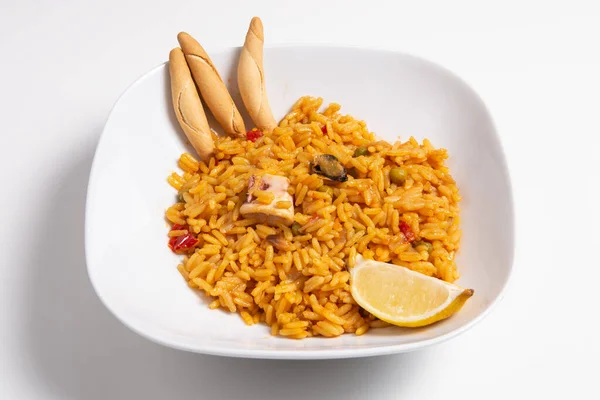 Nourriture Traditionnelle Espagne Apéritif Tapa Paella Valenciana — Photo