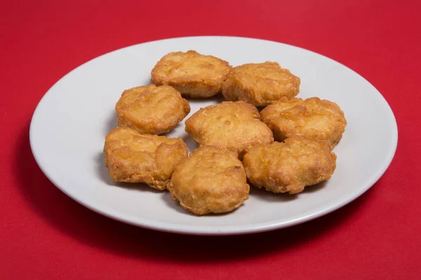 Pollo Nuggets Plato Blanco — Foto de Stock