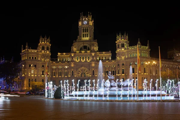 Veduta Dei Cibeles Alla Notte Natale Fuente Cibeles Decorato Natale — Foto Stock