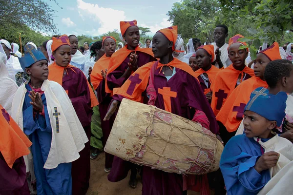 Celebration in orthodox ethiopian christian church. — Stock Photo, Image