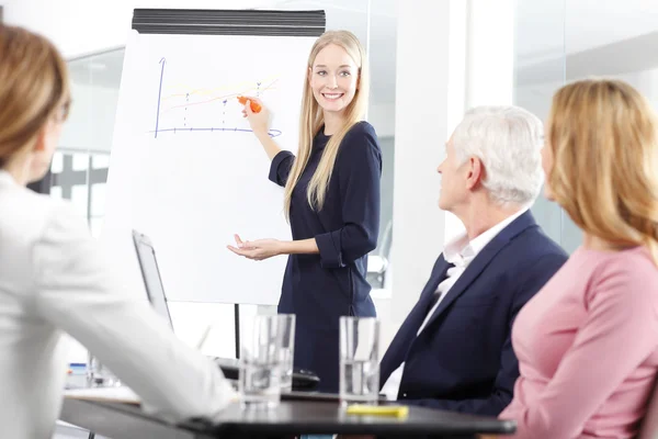 Imprenditrice che tiene una presentazione alla riunione di lavoro — Foto Stock