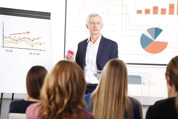 Senior professional man giving presentation — Stock Photo, Image