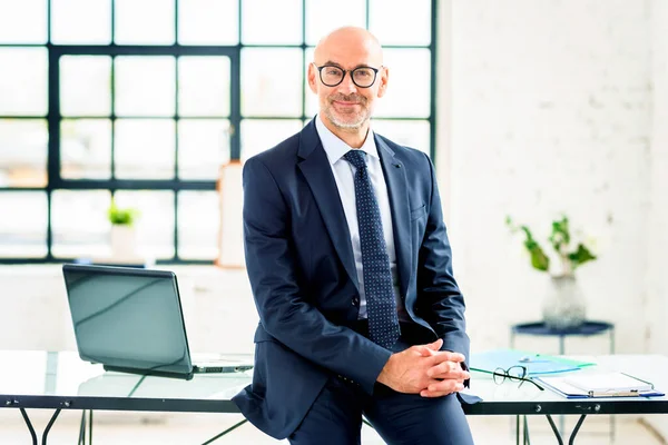 Portret Van Een Zakenman Pak Stropdas Aan Het Bureau — Stockfoto