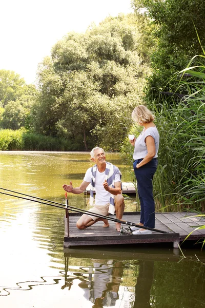 Funny senior people  fishing — Stok fotoğraf