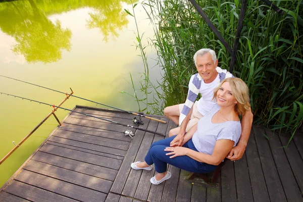 Funny senior people  fishing — Stok fotoğraf