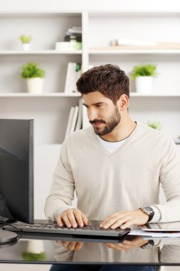 Young businessman near computer